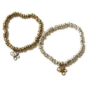NWOT Bella Uno Stretch Bracelet Lot 2 Silver Plated & Gold Tone Beaded Stackable